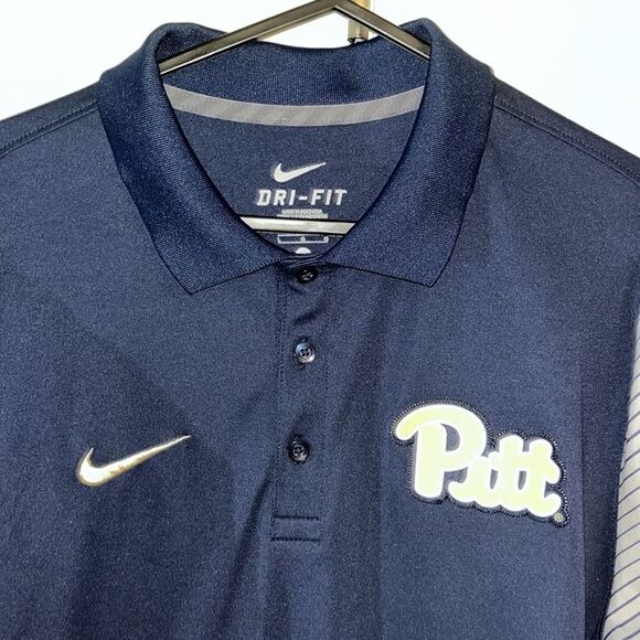 Pitt Panthers Blue & Gold Stripe Sleeve Nike Golf Polo Tennis SS DriFit Shirt - Picture 1 of 5